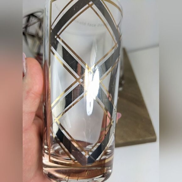 Georges Briard Silver and gold plaid criss cross tumblers collins glasses cockta - Picture 3 of 7